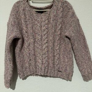 Abercrombie & Fitch Heathered Pink Cable-Knit Crewneck Sweater